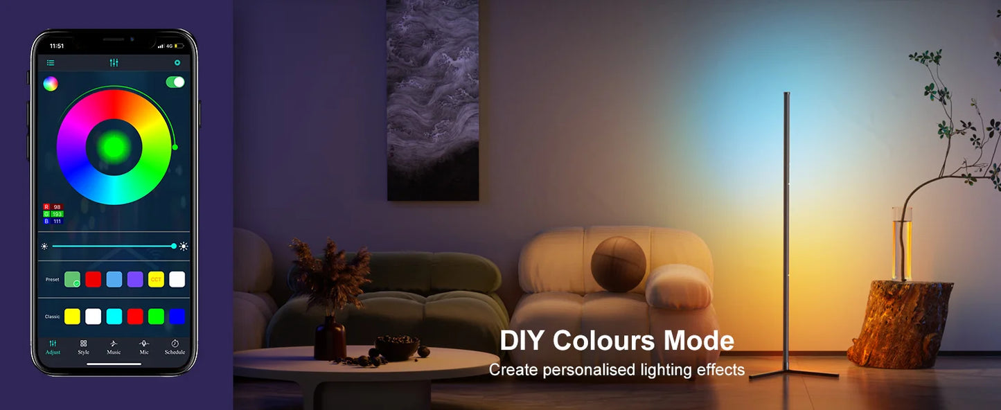 Modern RGB Standing Floor Lamp – Color Changing Light for Bedroom & Living Room