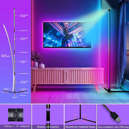 Modern RGB Standing Floor Lamp – Color Changing Light for Bedroom & Living Room