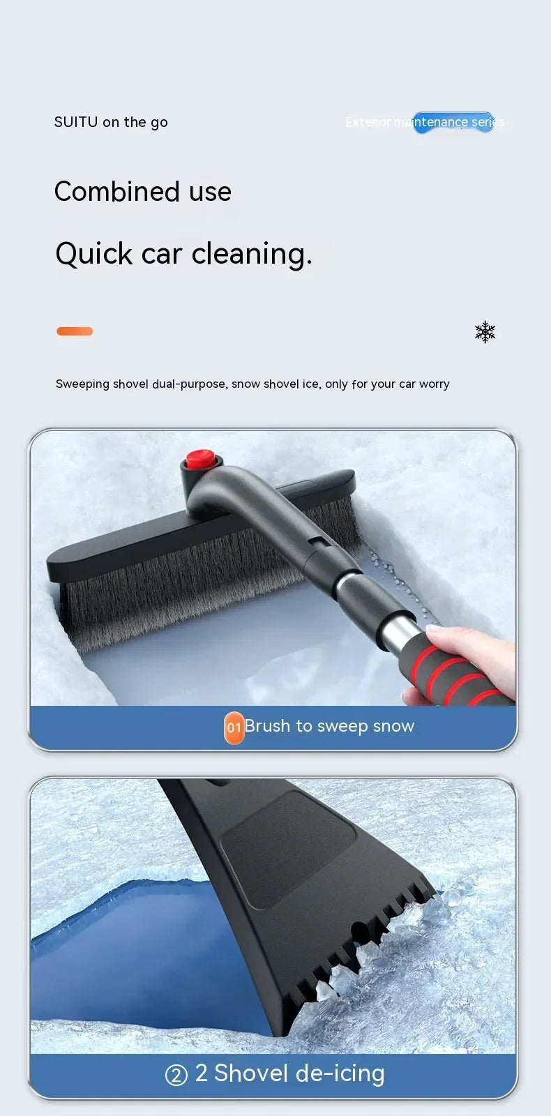 All-in-One Extendable Snow Shovel & Ice Scraper Brush