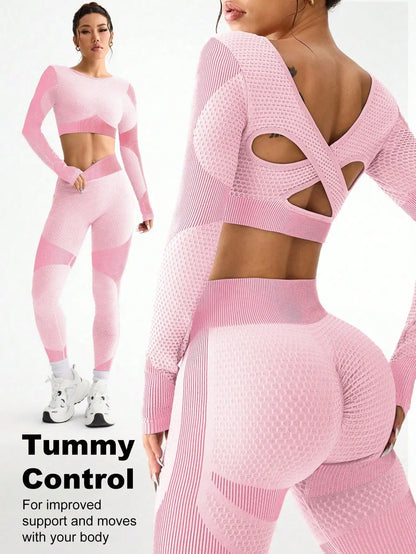 2PCS Women’s Fitness & Yoga Set – Breathable Seamless Sports Suit for Running, Gym, and Outdoor Workouts