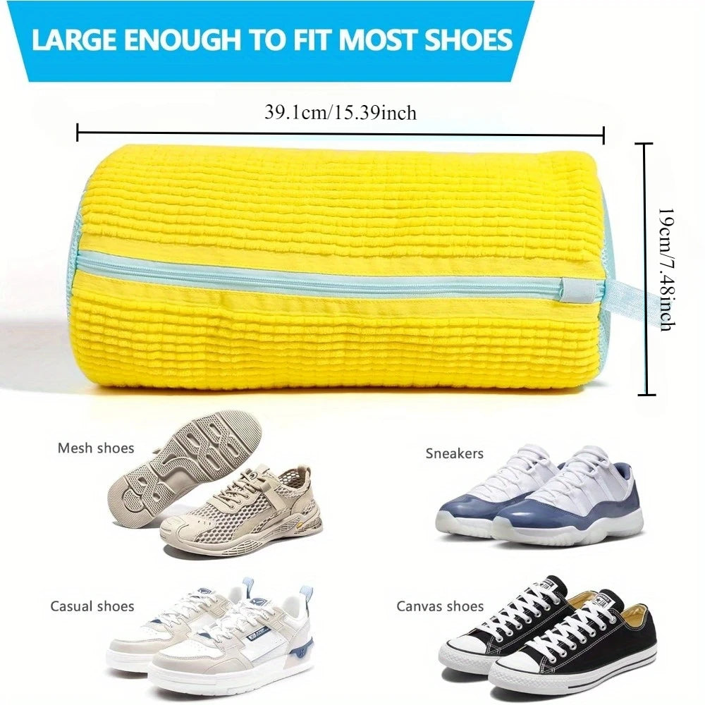 Durable Shoe Washing Bag – Yellow & Blue Zipper Laundry Bag for Sneakers