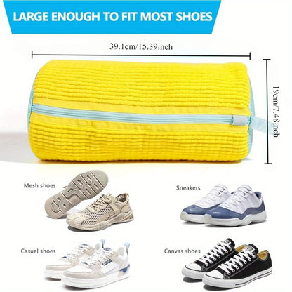 Durable Shoe Washing Bag – Yellow & Blue Zipper Laundry Bag for Sneakers