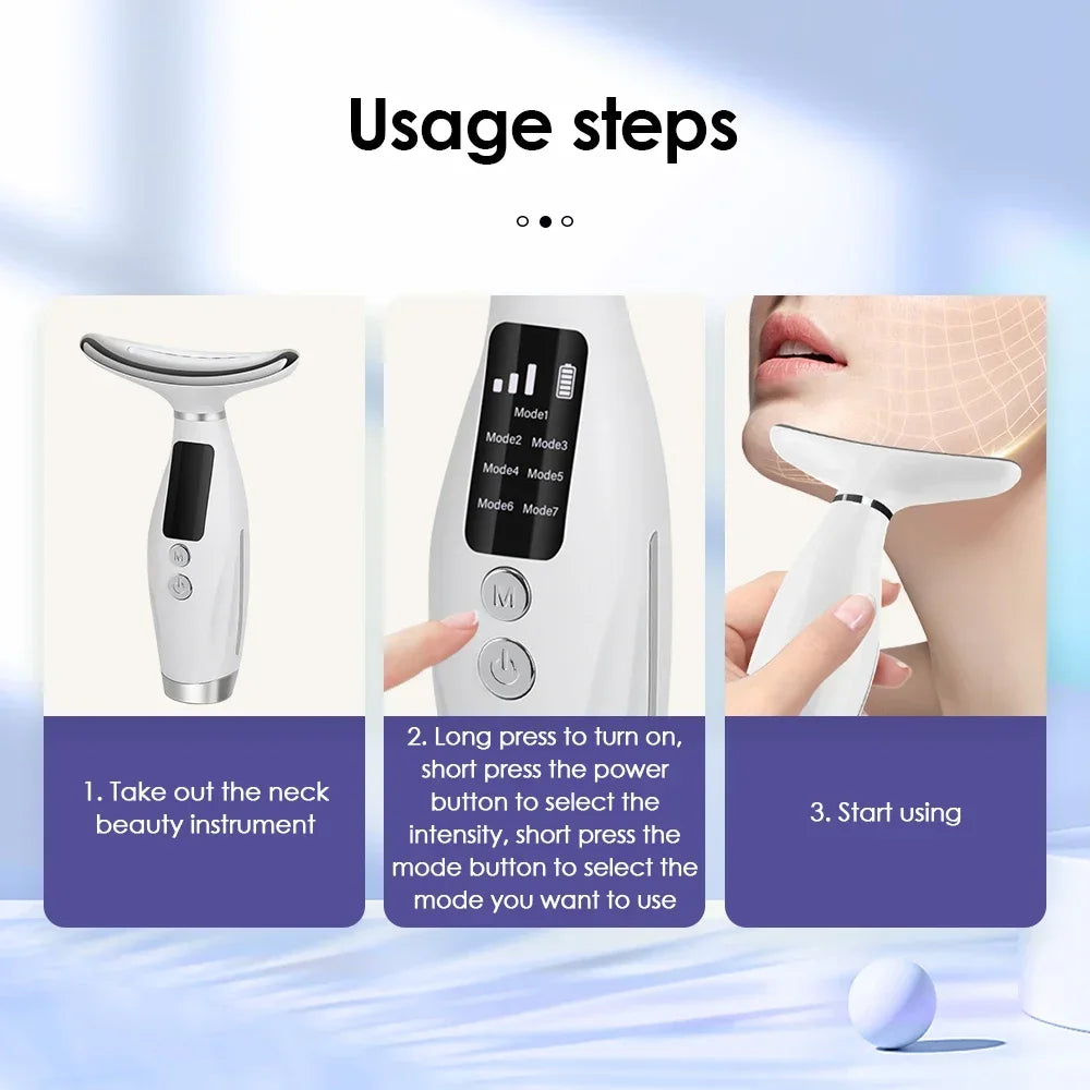 Portable 7-Color LED Light Therapy Face & Neck Massager – Anti-Wrinkle & Skin Tightening
