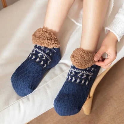 Winter Velvet Home Socks – Thick, Warm, Non-slip for Women & Men