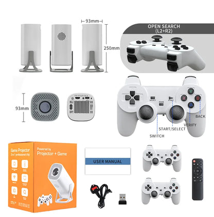 4K HD Android Projector – 3000+ Games, WiFi 6, BT5.4, Low Noise Home Theater with Dual Gamepads, Outdoor & Indoor