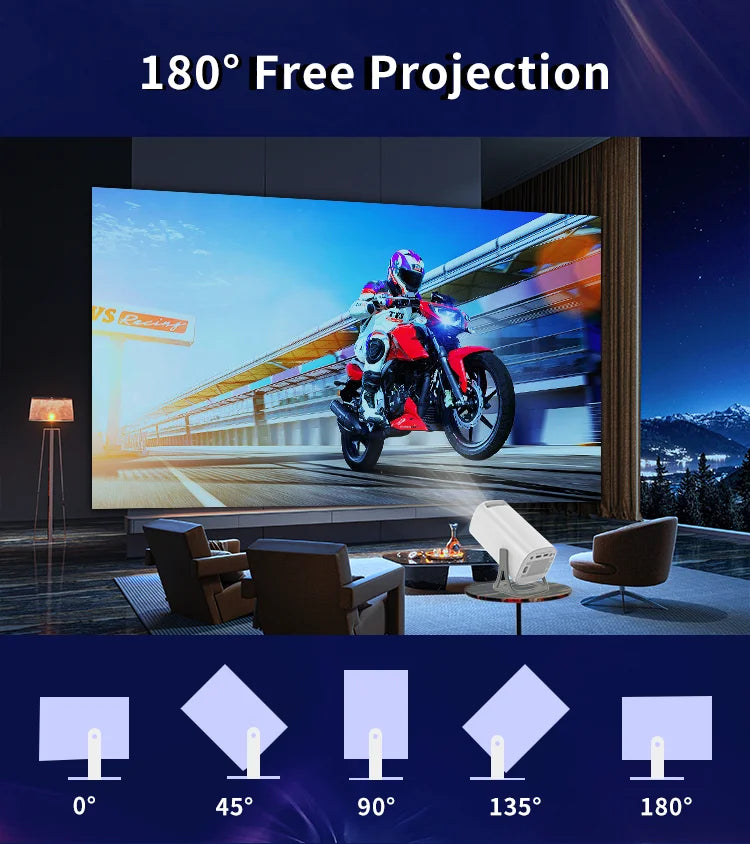 4K HD Android Projector – 3000+ Games, WiFi 6, BT5.4, Low Noise Home Theater with Dual Gamepads, Outdoor & Indoor