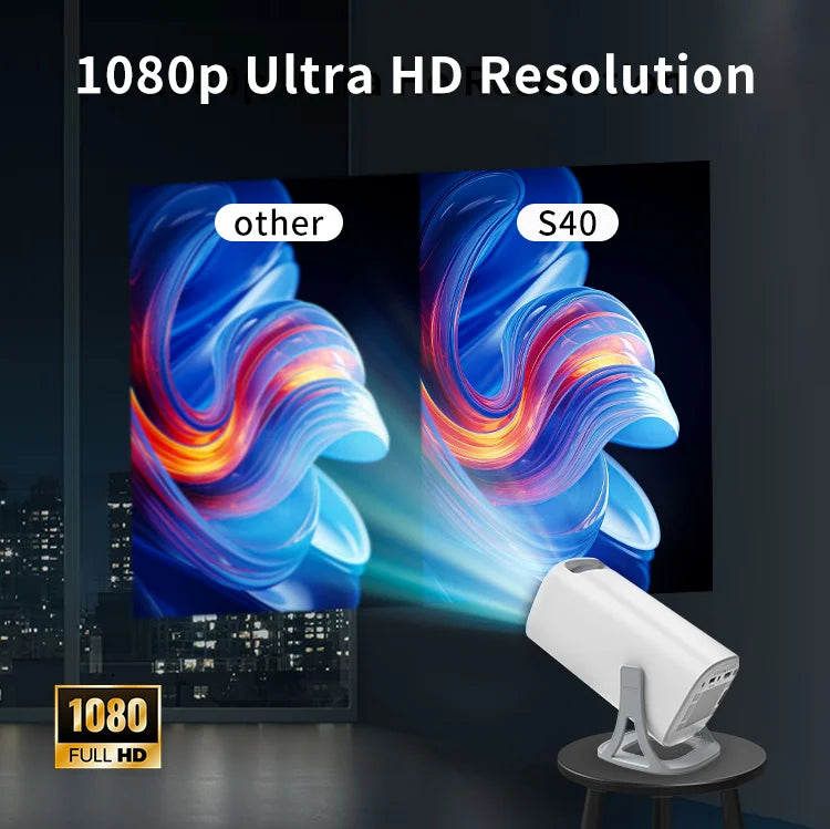 4K HD Android Projector – 3000+ Games, WiFi 6, BT5.4, Low Noise Home Theater with Dual Gamepads, Outdoor & Indoor