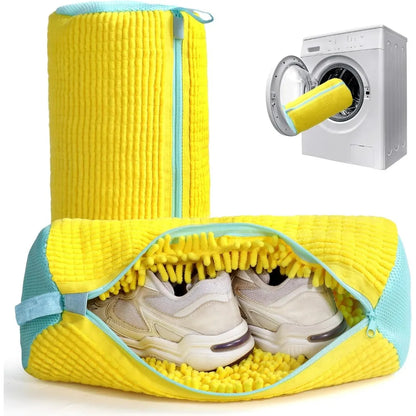 Durable Shoe Washing Bag – Yellow & Blue Zipper Laundry Bag for Sneakers