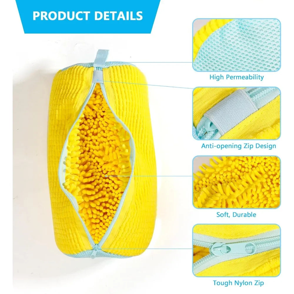 Durable Shoe Washing Bag – Yellow & Blue Zipper Laundry Bag for Sneakers